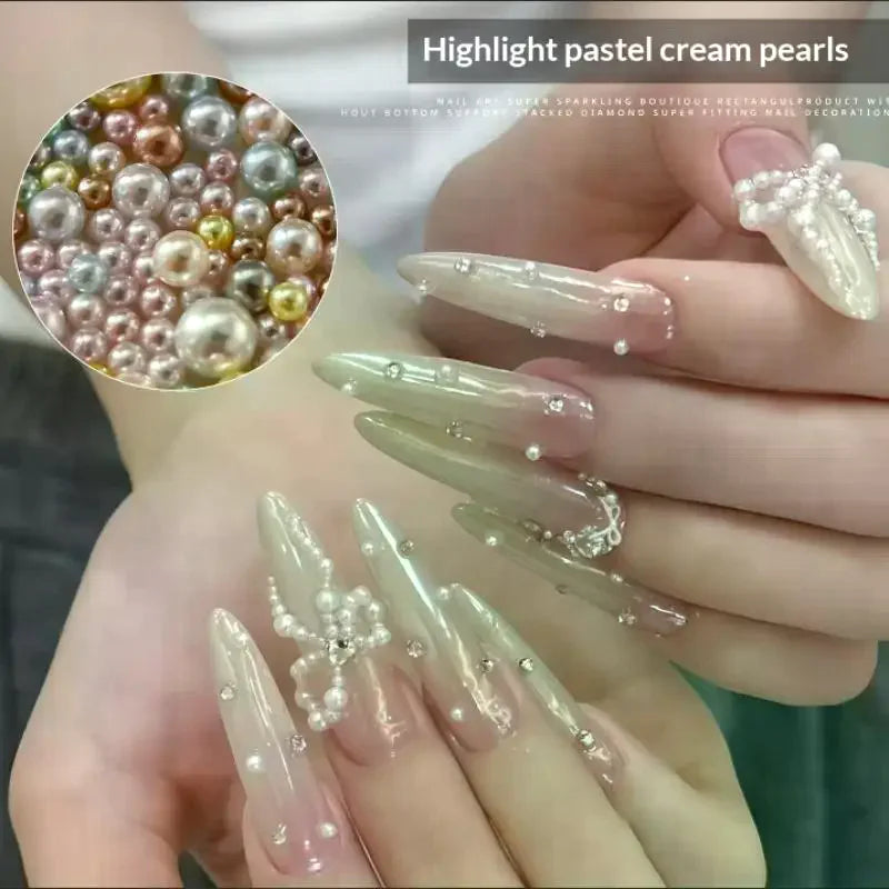 100-Pc Dopamine Color Pearl Nail Charms | DIY Resin Nail Art Nail Art Charms QXL