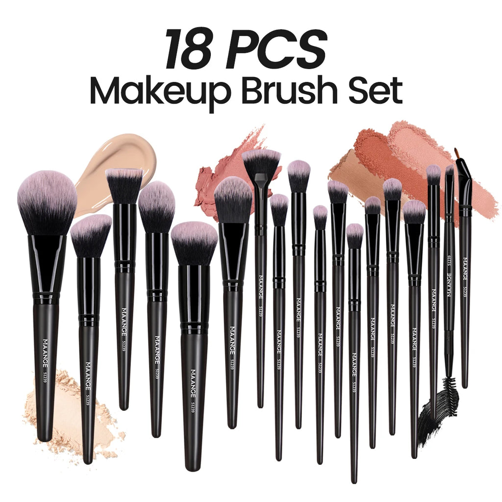 MAANGE 19-Pc Professional Makeup Brush Set with Powder Puff Makeup Brush Set QXL