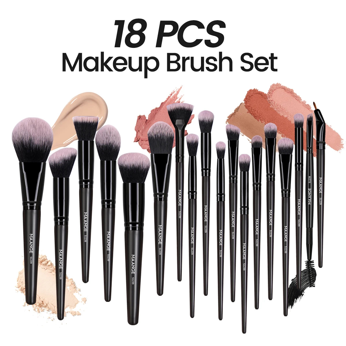 MAANGE 19-Pc Professional Makeup Brush Set with Powder Puff Makeup Brush Set QXL