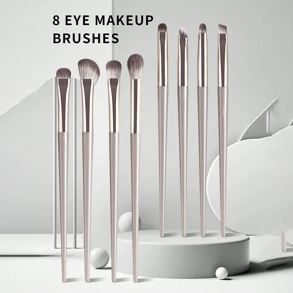 8-Piece Portable Eye Makeup Brush Set – Champagne Silver Eye Makeup Brush Set QXL