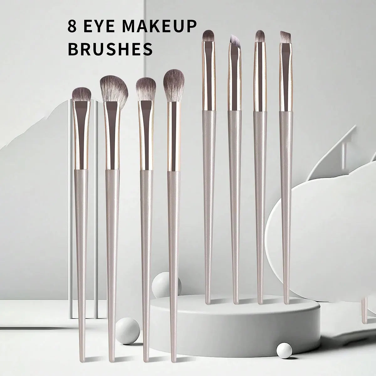 8-Piece Portable Eye Makeup Brush Set – Champagne Silver Eye Makeup Brush Set QXL