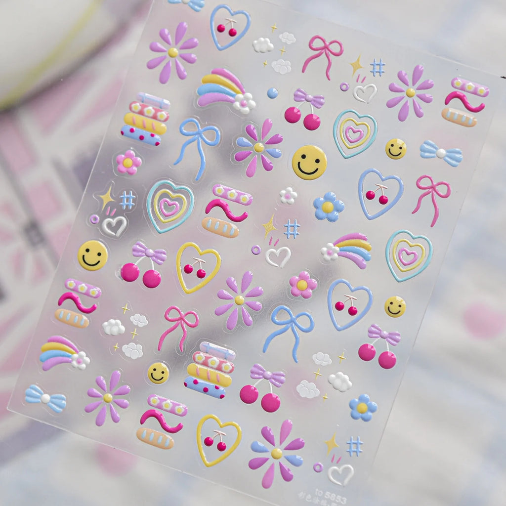 5D Nail Stickers Cute Graffiti Candy Floral Self-Adhesive Decals Nail Art Stickers QXL