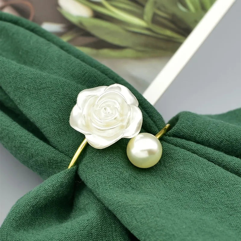 Floral Napkin Rings | White & Gold-Tone Elegant Table Decor Decorative Napkin Rings QXL