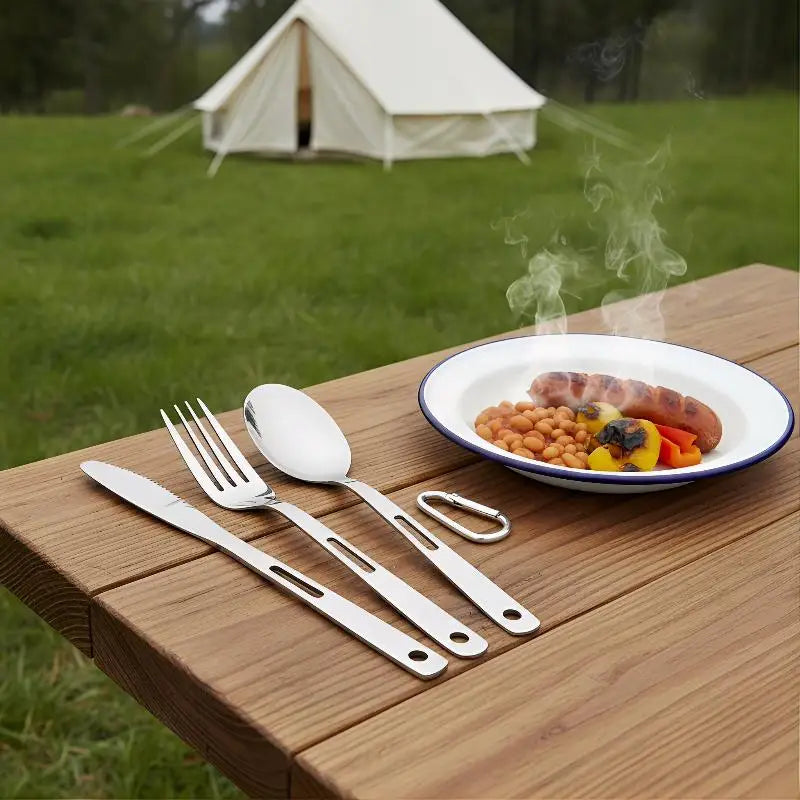 3-Piece Camping Cutlery Set | Stainless Steel Knife Fork Spoon Camping Cutlery Set QXL