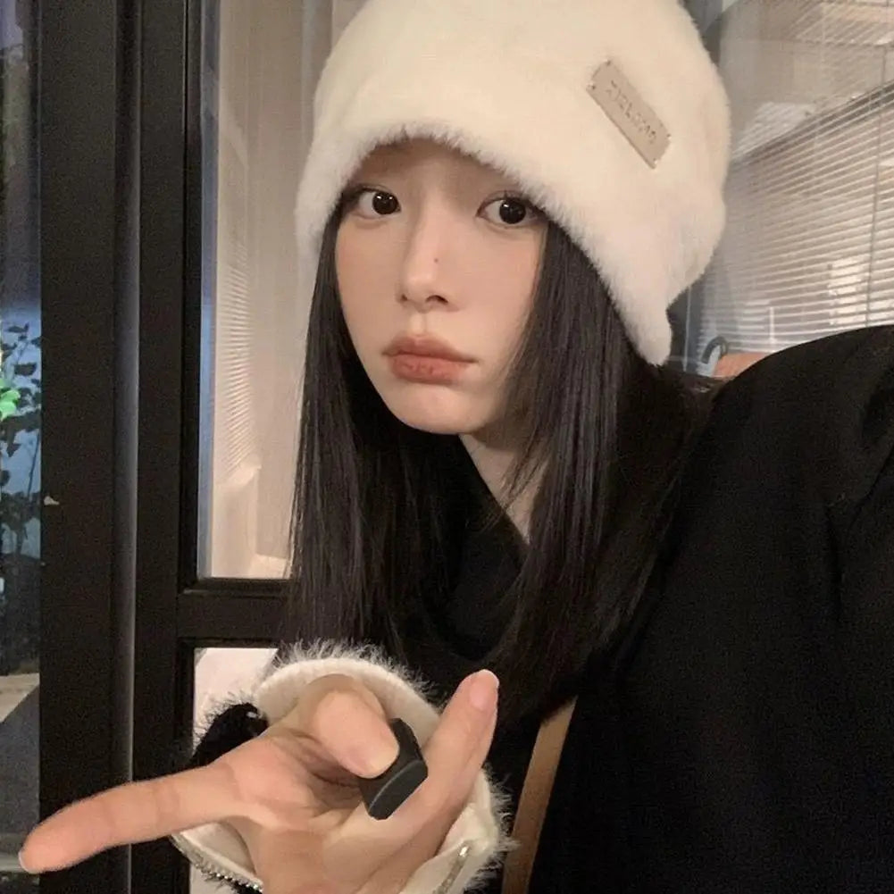 Rabbit Plush Beanie Hat | Unisex Warm Skullcap for Men & Women Plush Beanie Hat QXL