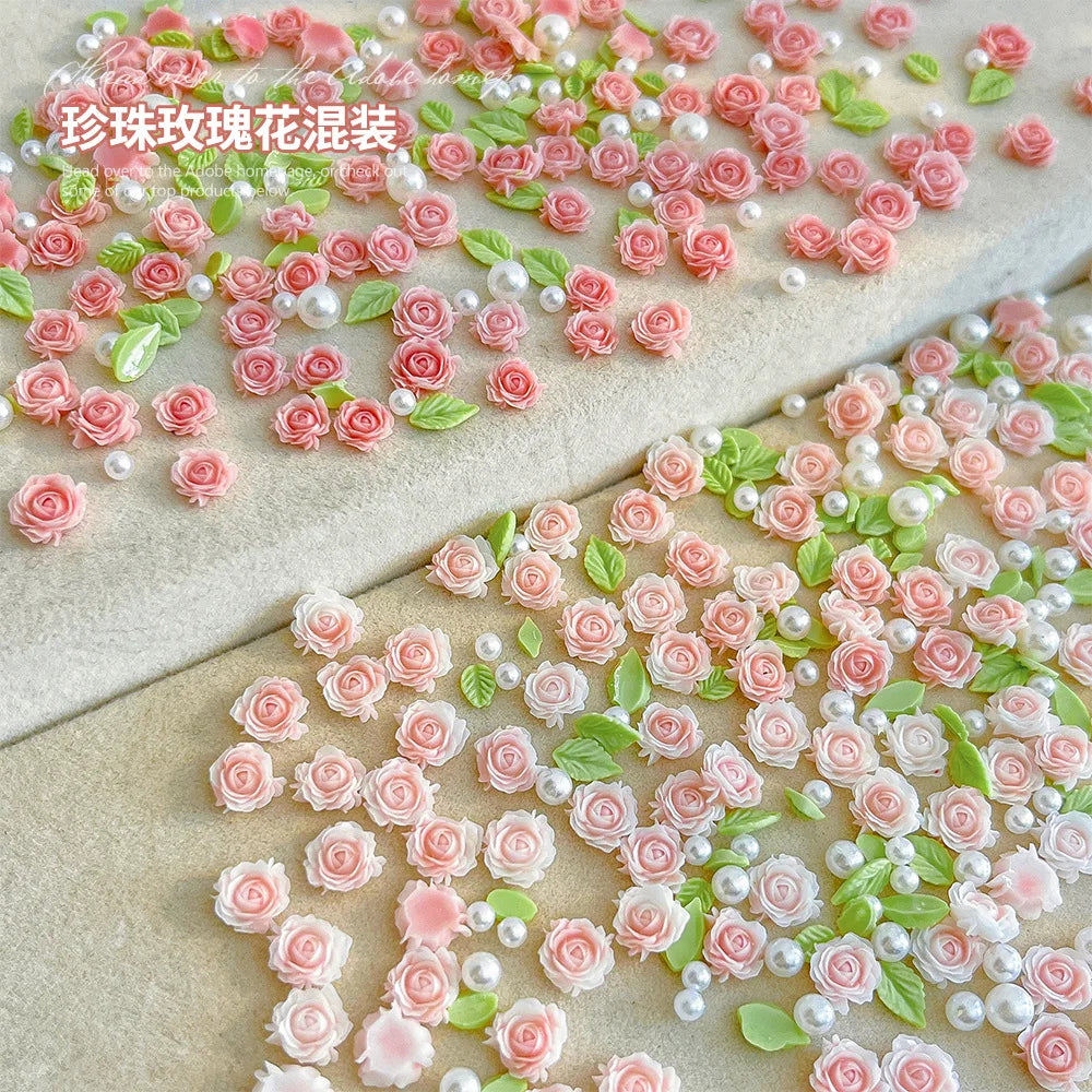 30-Pc 3D Pearl Rose Nail Charms | Mixed Size Flower Nail Art Nail Art Charms QXL