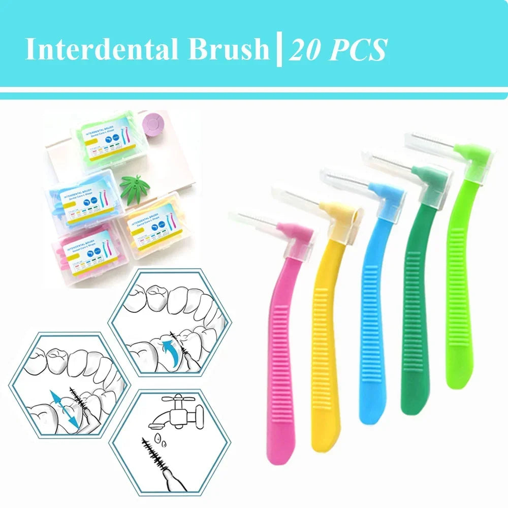 20-Pack L-Shape Interdental Brushes 0.6–1.2mm | Ortho Cleaning Interdental Brush Set QXL