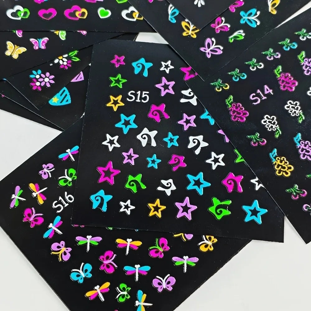 30-Pack 3D Glitter Neon Floral Nail Stickers | Glossy Nail Art Nail Art Stickers QXL