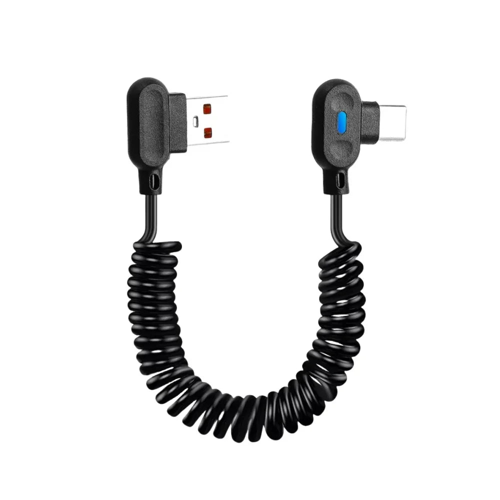 6A USB-C 90° Elbow Fast Charging Cable | Retractable Spring USB-C Charging Cable QXL black 1.5m