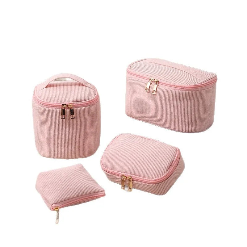 4-Piece Corduroy Cosmetic Bag Set | Travel Makeup Organizer Cosmetic Bag Set QXL