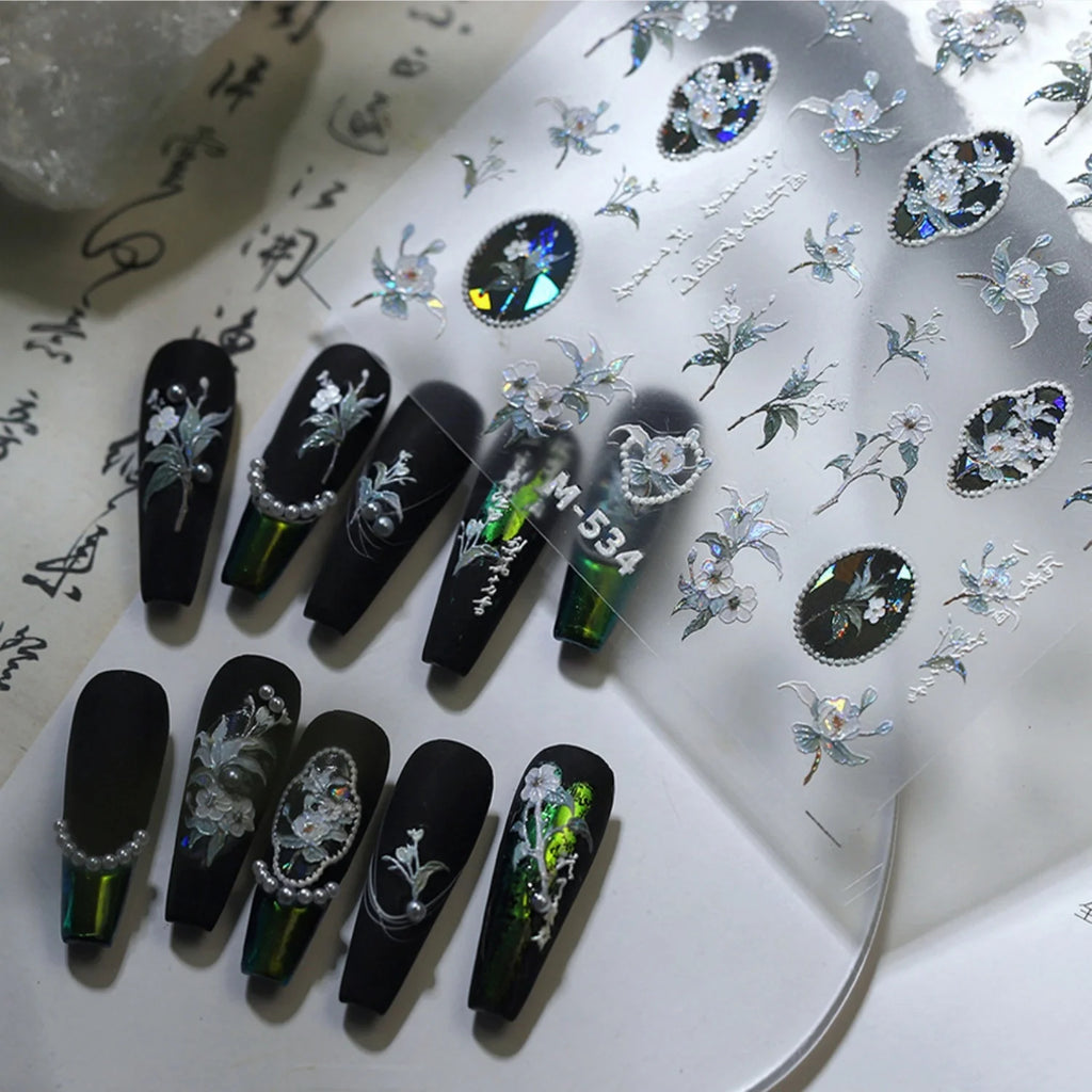 5D Floral Nail Art Stickers – Lily & Camellia Self-Adhesive Nail Art Stickers QXL