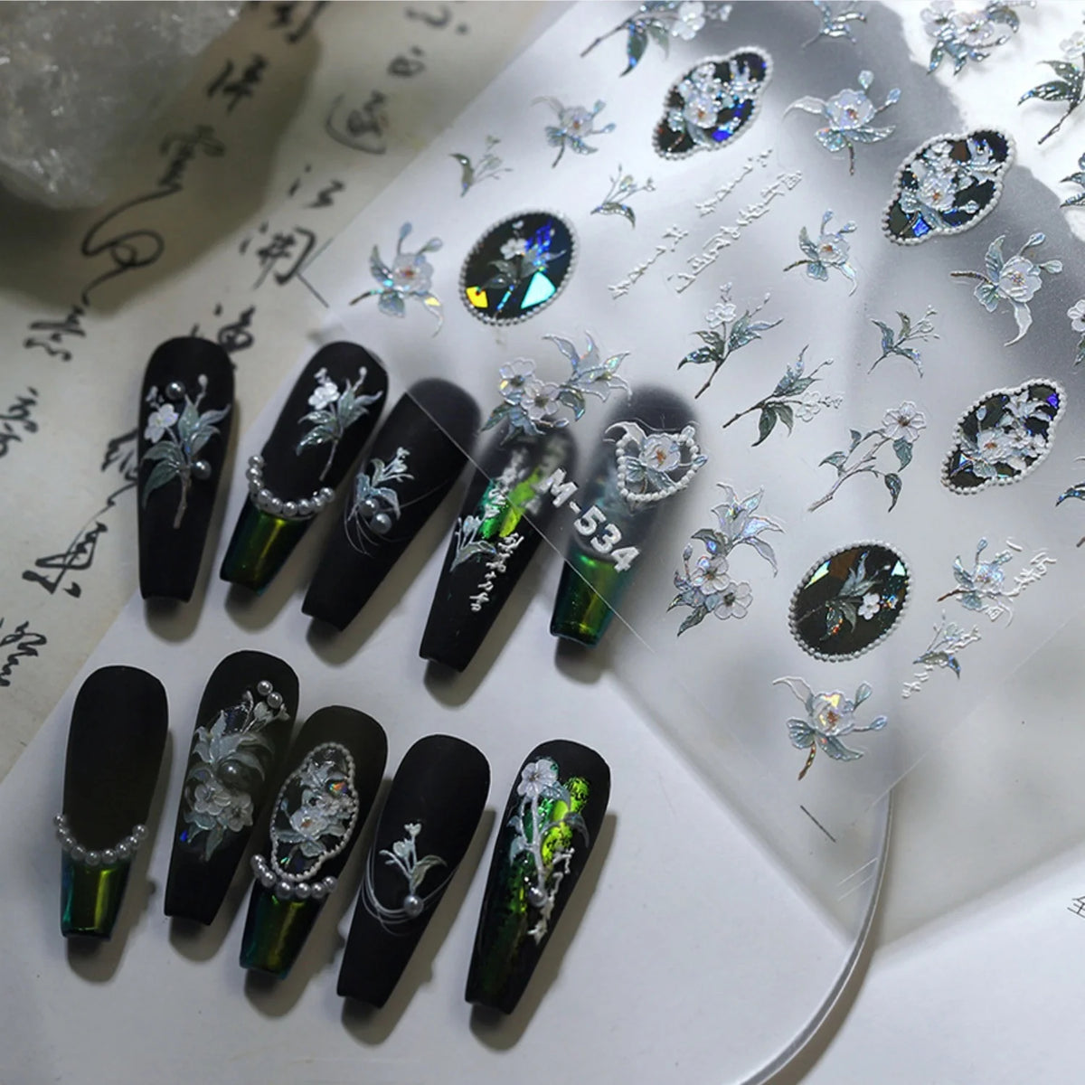 5D Floral Nail Art Stickers – Lily & Camellia Self-Adhesive Nail Art Stickers QXL