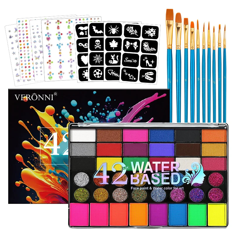 VERONNI 42-Color UV Glow Neon Face & Body Paint Palette UV Body Paint QXL