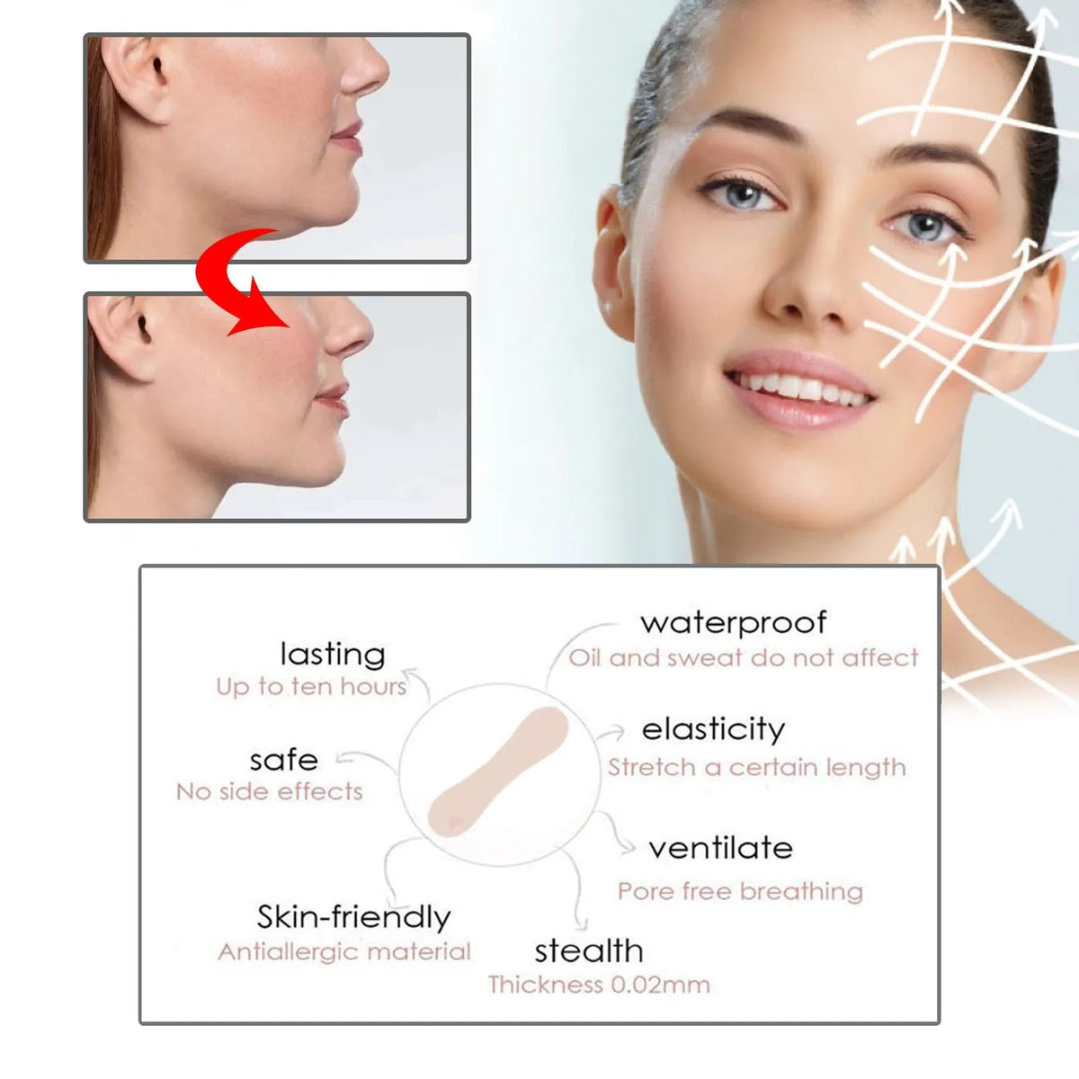 V-Lift Invisible Face Lift Patches | Chin & Jawline Contouring Face Lift Patch QXL