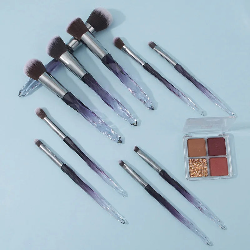 10-Pc Crystal Diamond Handle Makeup Brush Set | Full Face Makeup Brush Set QXL