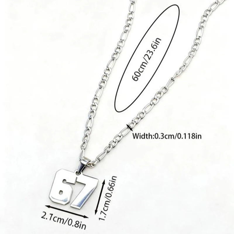 Number 67 Pendant Necklace | Stainless Steel Unisex Chain Pendant Necklace QXL