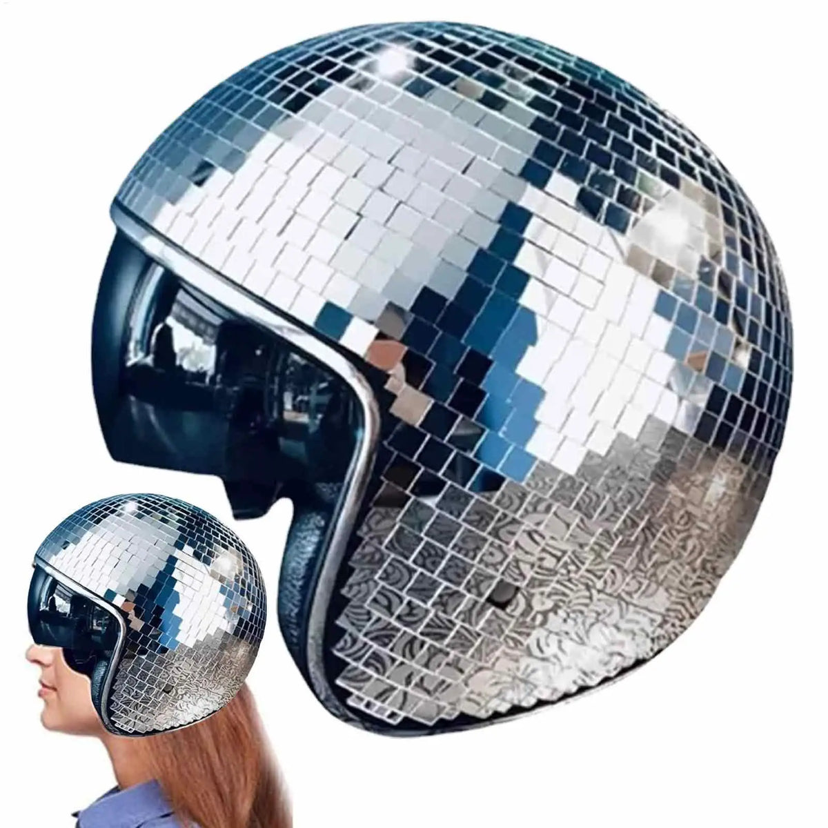 Disco Ball Helmet Hat | Mirror Glass & Retractable Visor Costume Helmet Hat QXL