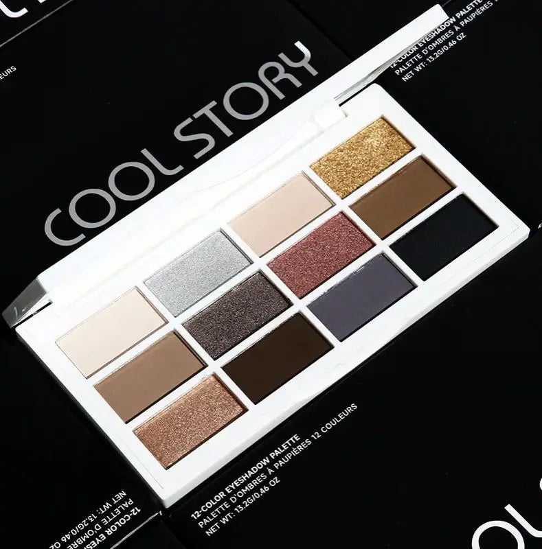 12-Color Eyeshadow Palette | Brown Nude Matte & Metallic Eyeshadow Palette QXL