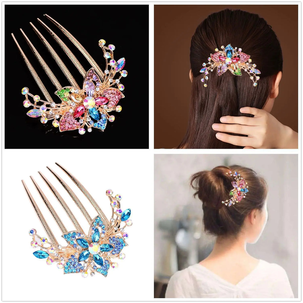 Crystal Rhinestone Flower Hair Comb | Elegant Women's Accessory Rhinestone Hair Comb QXL