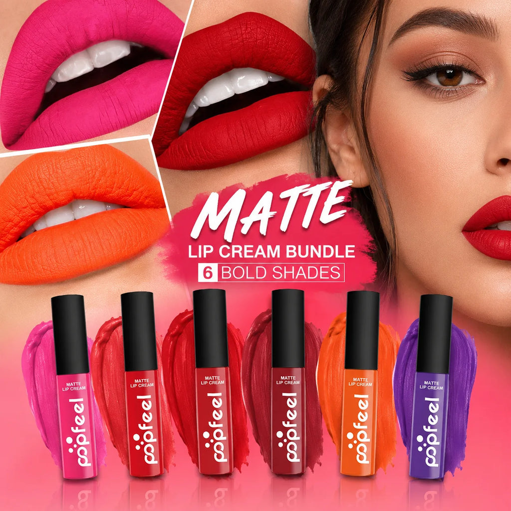 POPFEEL 6-Pc Matte Nude Lip Gloss Set | Long-Lasting Lipstick Matte Liquid Lipstick QXL
