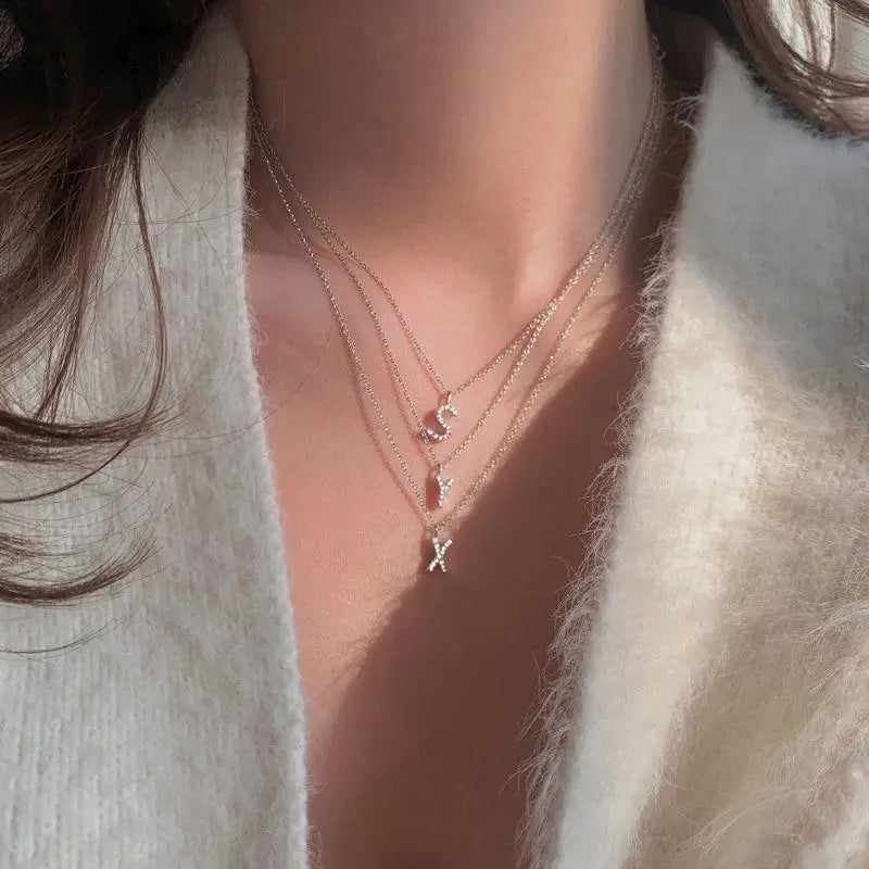 A-Z Initial Letter Pendant Necklace | Shining Alphabet Charm Initial Pendant Necklace QXL
