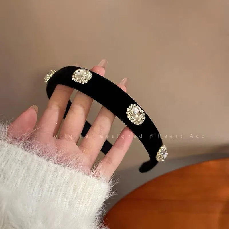 Black Plush Pearl Bow Headband | Warm Hair Hoop for Women Fashion Headband QXL