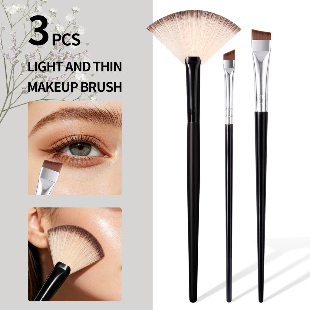 KOSSHOW 3-Pc Fan Highlighter & Angled Eyebrow Brush Set Makeup Brush Set QXL black