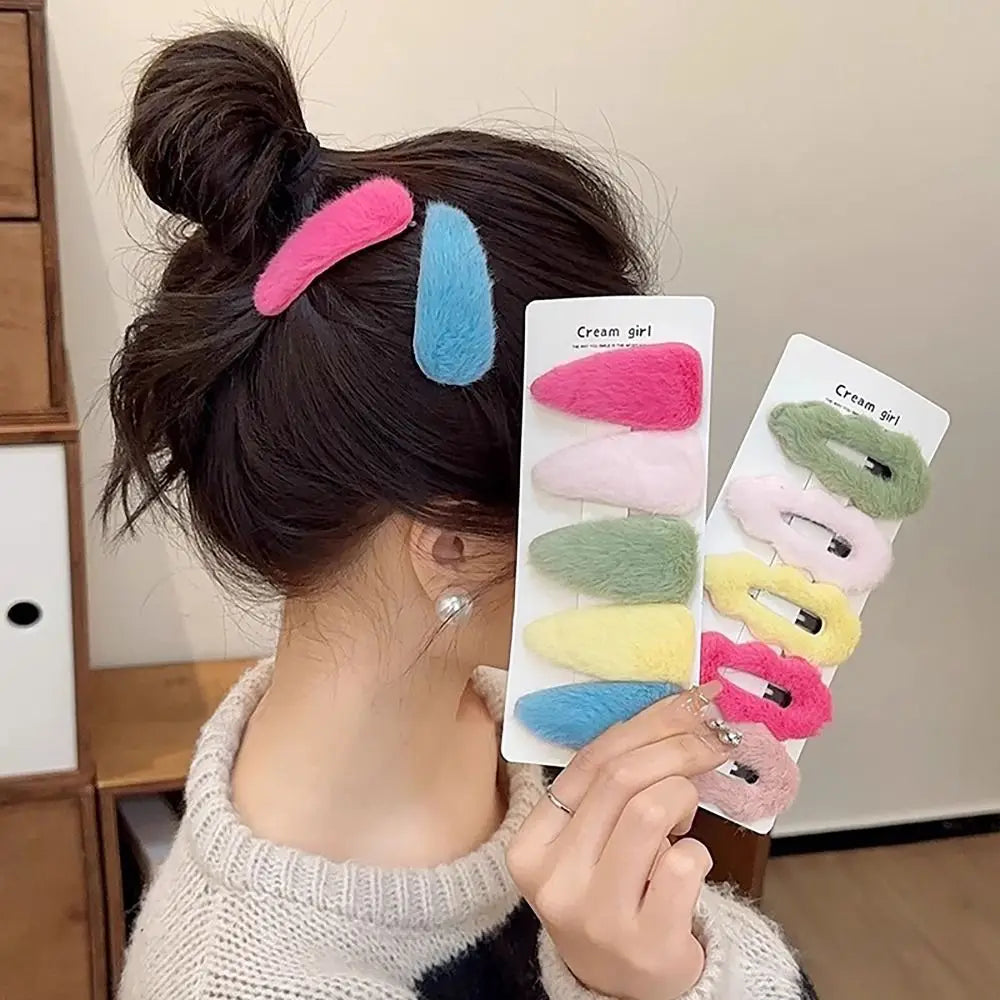 Fluffy Plush Bang Clip | INS Style Hairpin for Girls Plush Hair Clip QXL
