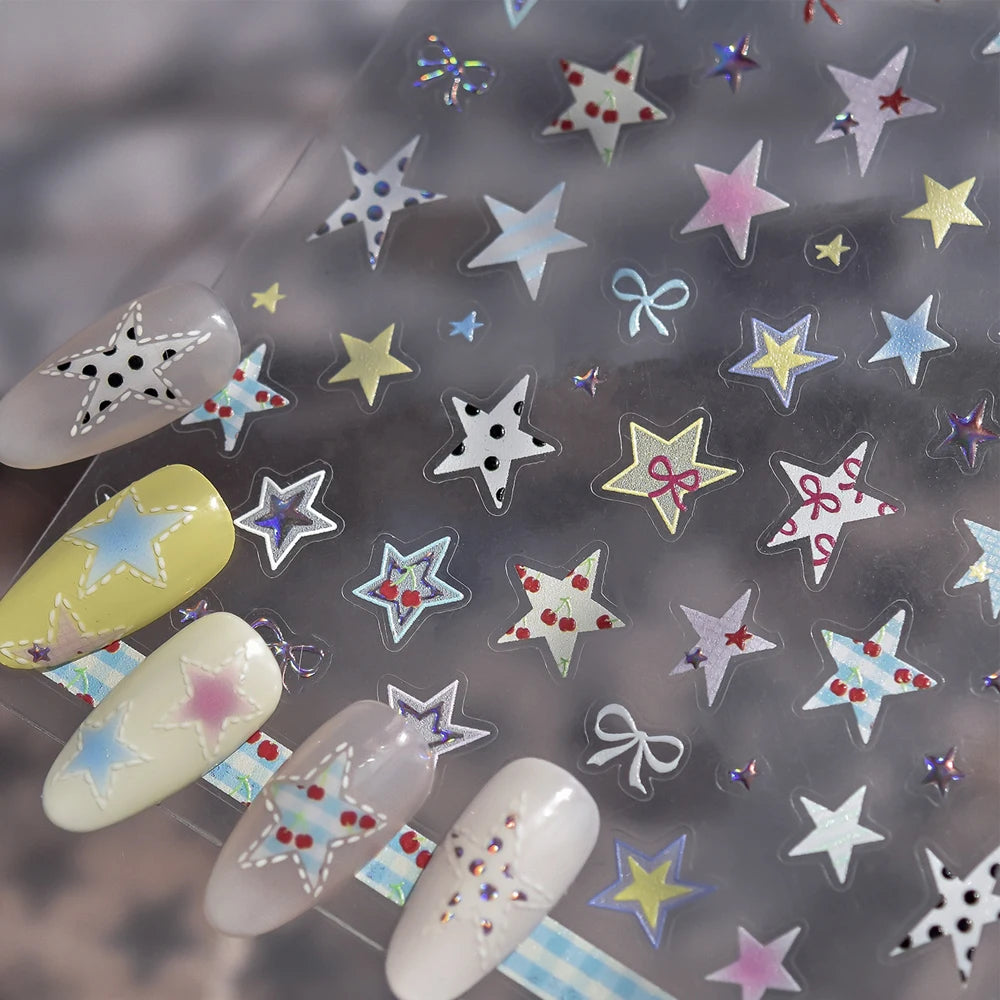 5D Nail Art Stickers – Stars, Bowknots & Geometric Decals Nail Art Stickers QXL