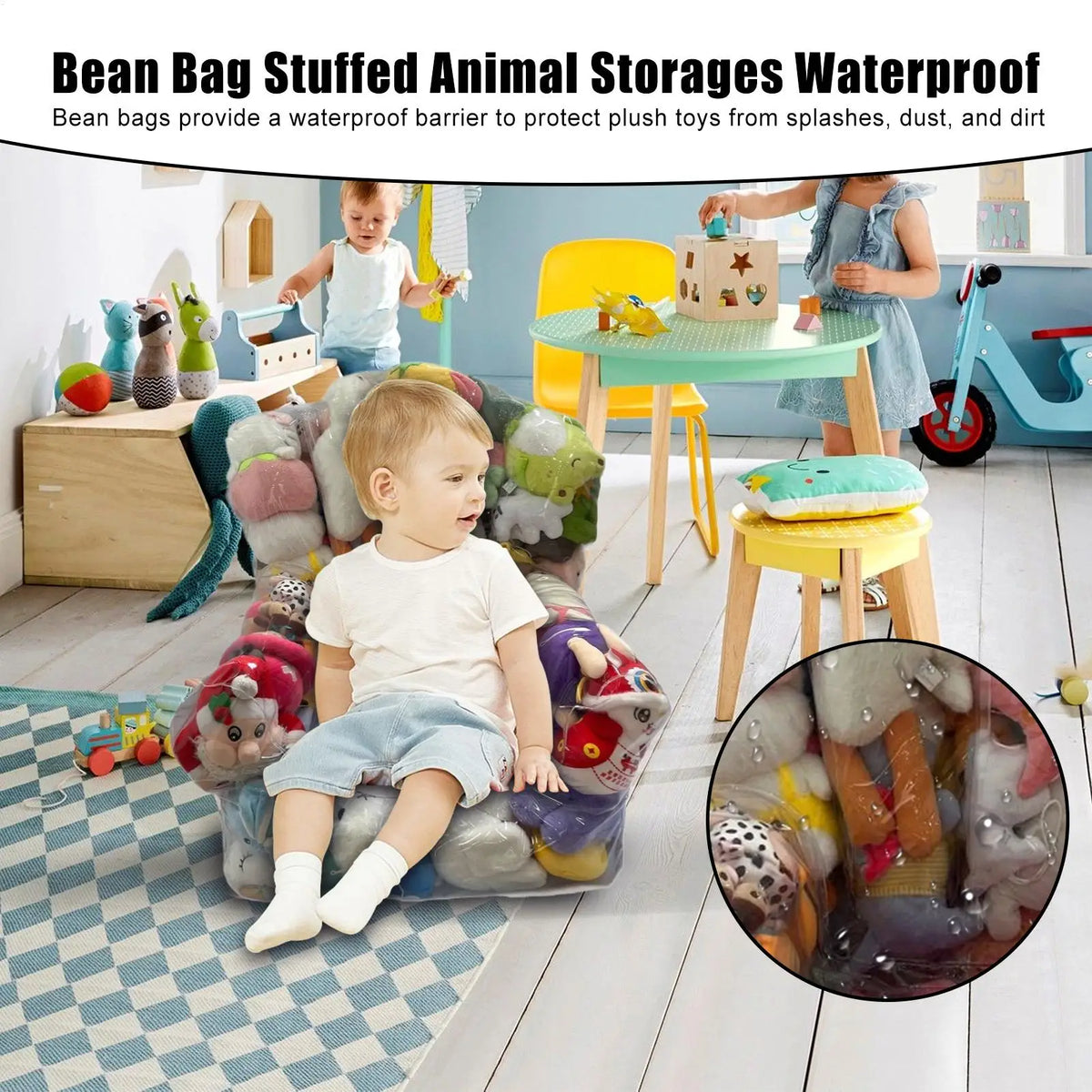 Clear Waterproof Bean Bag Toy Storage Bag with Zipper | PVC Toy Storage Bag QXL