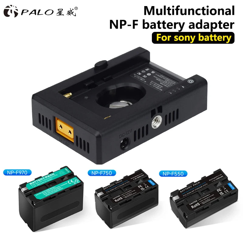 PALO NP-F550 F750 F970 Battery & Charger Adapter Plate DC12V USB Camera Battery Charger QXL