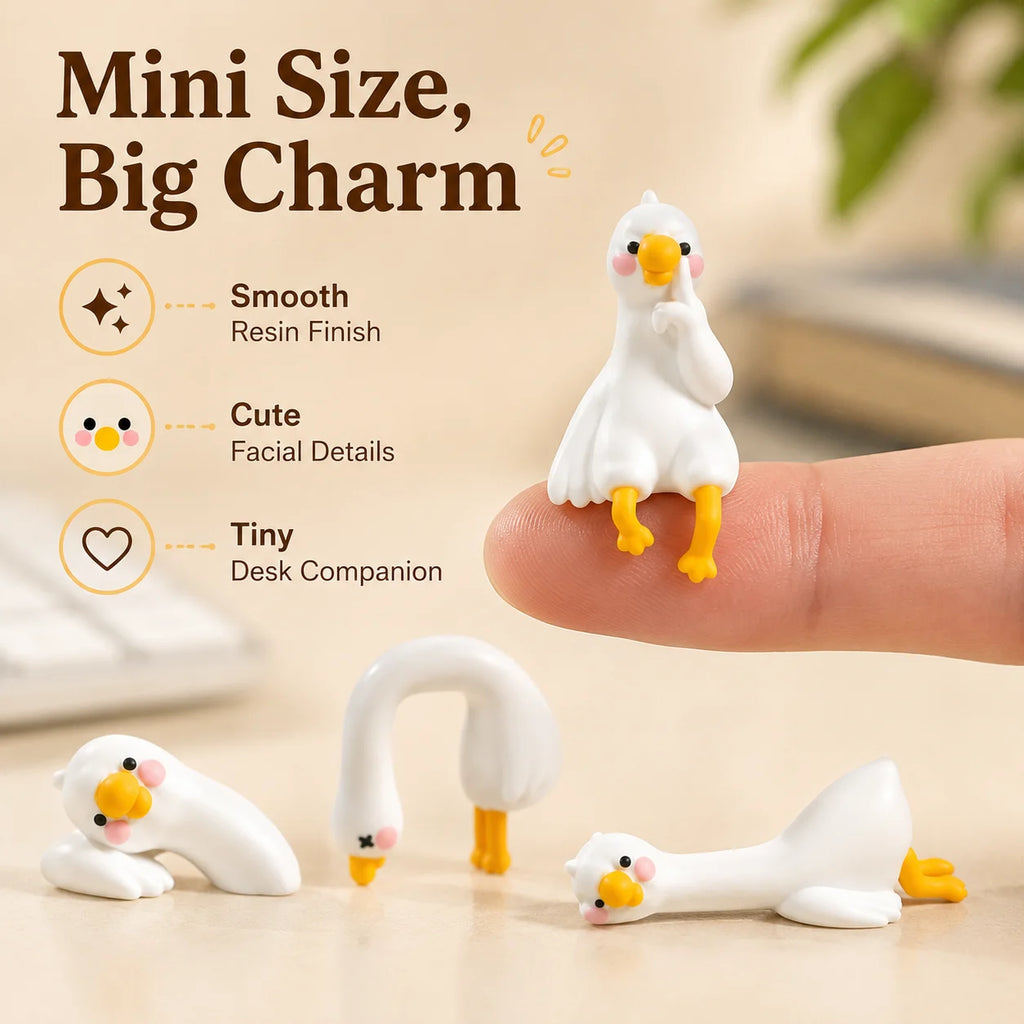 Mini White Goose Resin Figurines – Set of 4 Desk & Car Decor Resin Figurine Set QXL