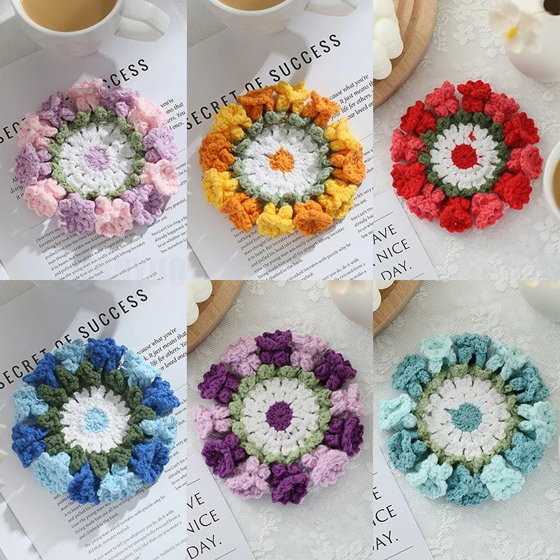 Handmade Crochet Flower Coaster | 2-in-1 Bouquet & Cup Mat Decorative Coaster QXL