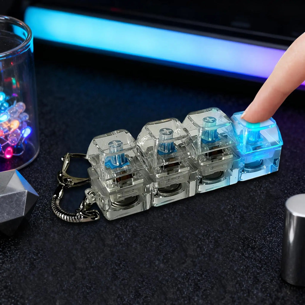 Keyboard Keycap Fidget Clicker Keychain with LED Lights Fidget Clicker Toy QXL