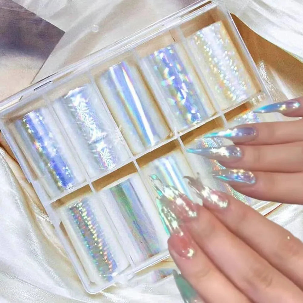Holographic Mermaid Nail Foil Transfer Stickers | Aurora DIY Nail Foil Stickers QXL