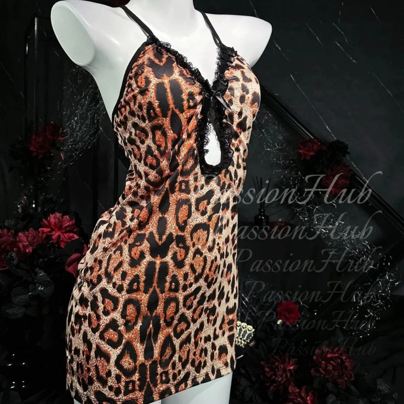 Leopard Print Lace Wrap Dress | Ladies Soft Knit Loungewear Set Wrap Dress Set QXL