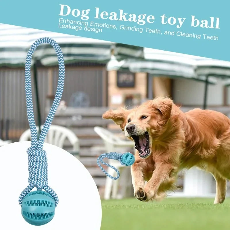 Rubber Dog Ball with Rope – Treat-Dispensing Interactive Toy Interactive Dog Toy QXL
