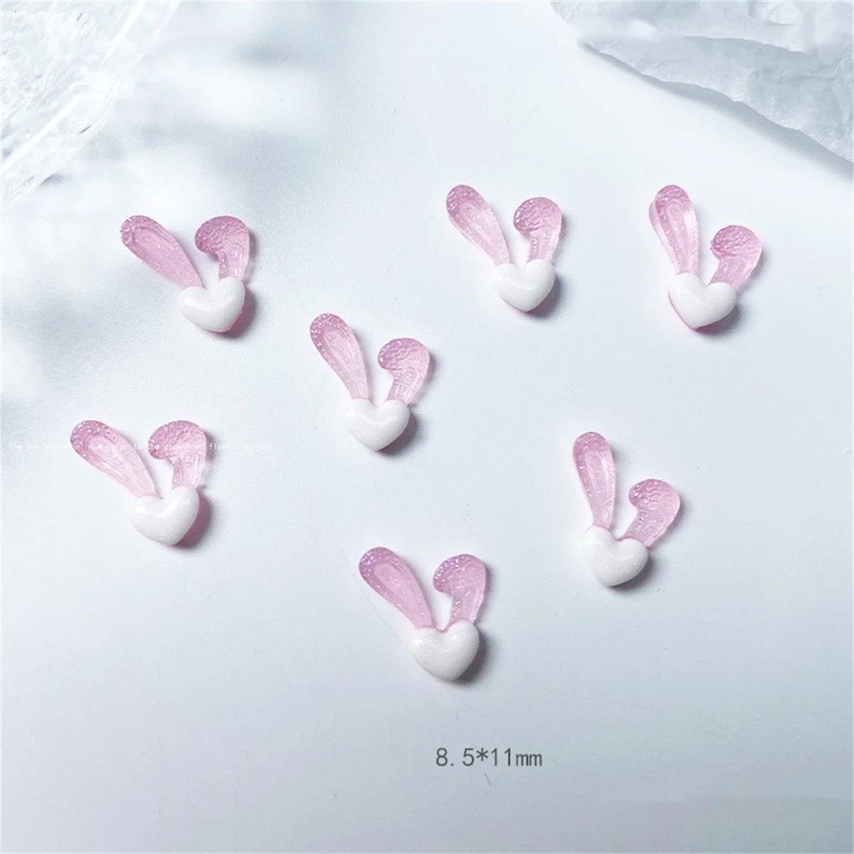 20-Pc 3D Rabbit Ear Resin Nail Charms | Kawaii Pink & White Nail Art Charms QXL