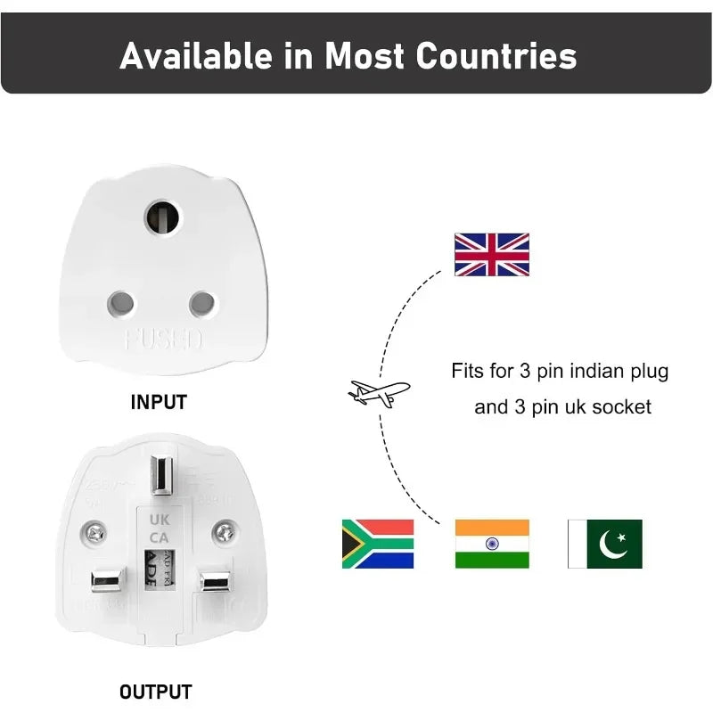 India to UK Plug Adapter 2-Pack | 3-Pin 5A Fuse Travel Adapter Travel Plug Adapter QXL