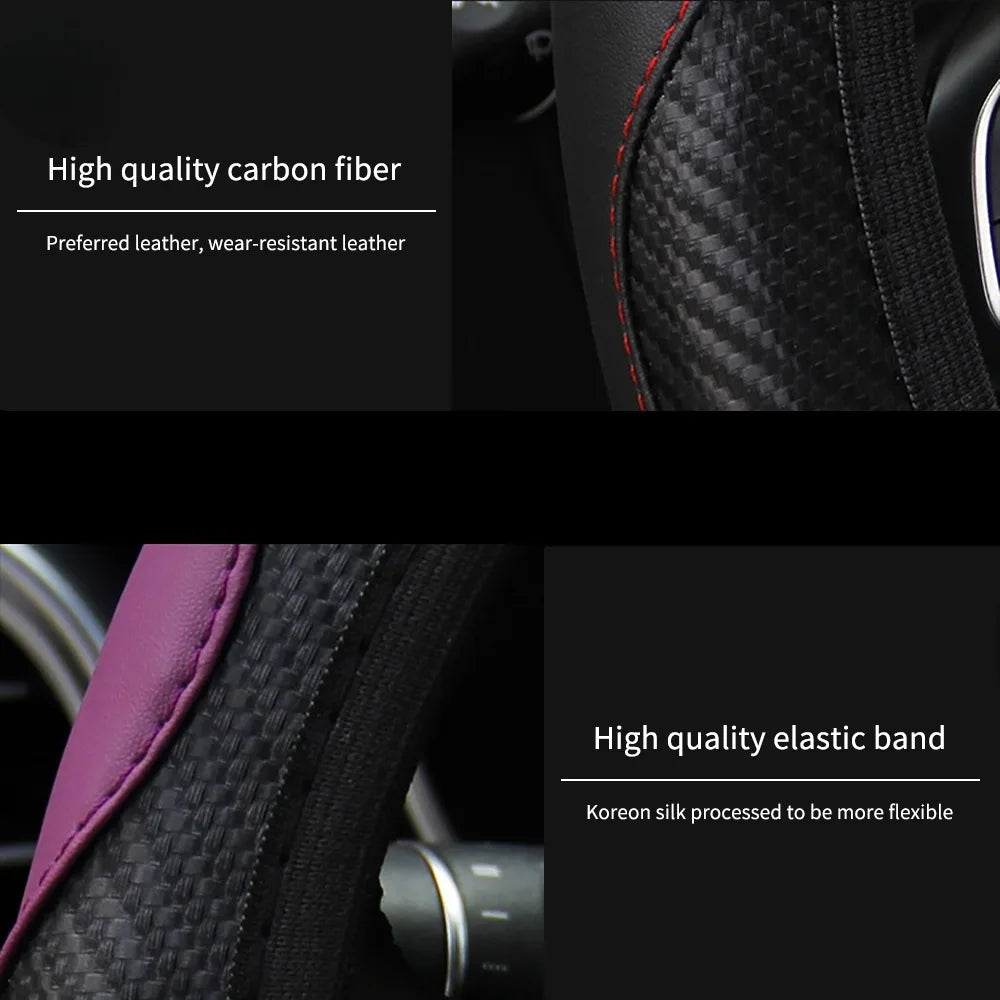 PU Carbon Fiber Steering Wheel Cover | 14.5–15 Inch Steering Wheel Cover QXL