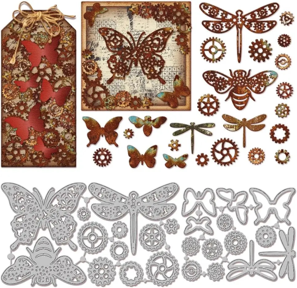 Steampunk Gear Wings Cutting Dies – Butterfly Bee Dragonfly Metal Cutting Dies QXL AECH04-12594