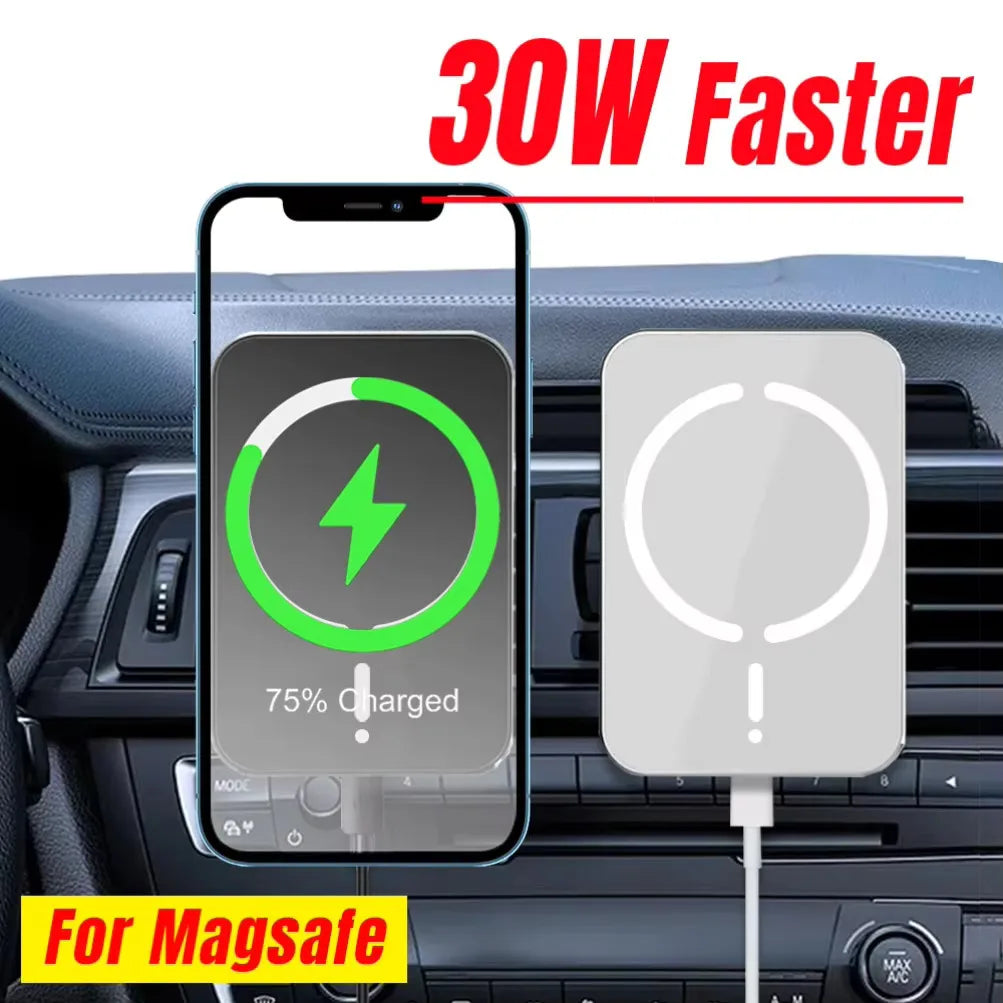 30W Magnetic Car Vent Wireless Charger for iPhone MagSafe Wireless Car Charger Mount QXL