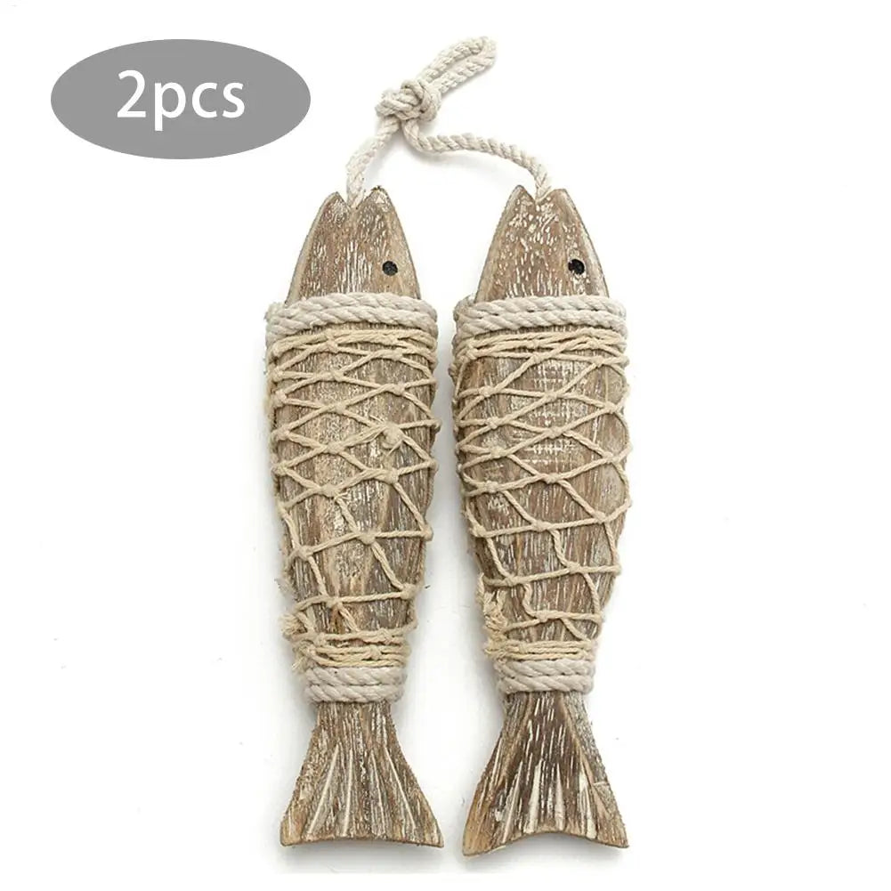 2-Pack Antique Wood Fish Wall Sculpture | Nautical Home Decor Wood Wall Sculpture QXL