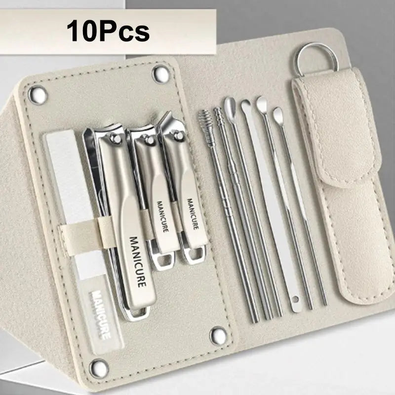 5/10-Pc Stainless Steel Nail Clipper Set with Leather Bag Nail Clipper Set QXL 10pcs