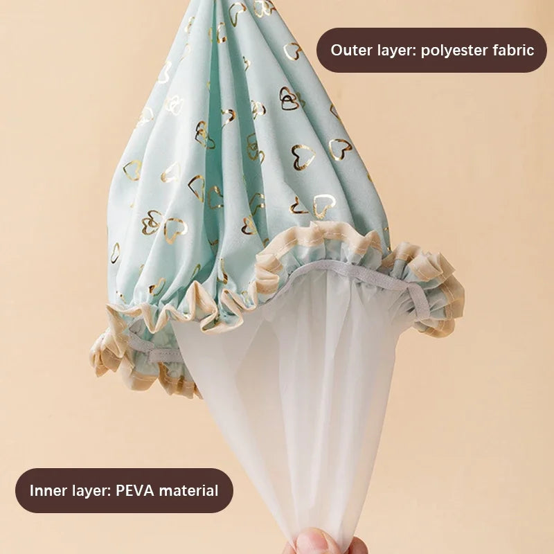 Double Layer Waterproof Shower Cap – PEVA & Polyester Shower Cap QXL