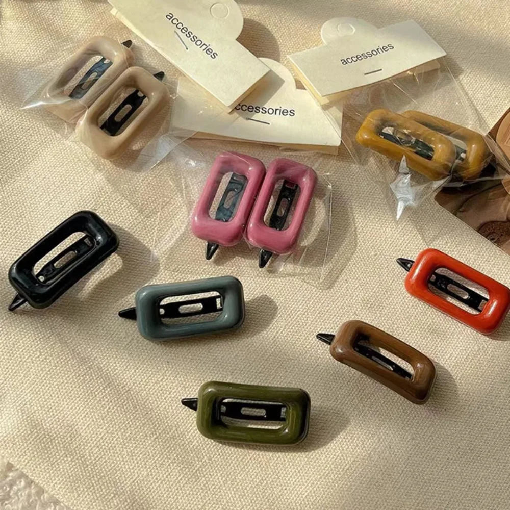 Korean Square Hair Clips | Morandi Color Barrettes – 1 Pair Hair Clip Barrettes QXL