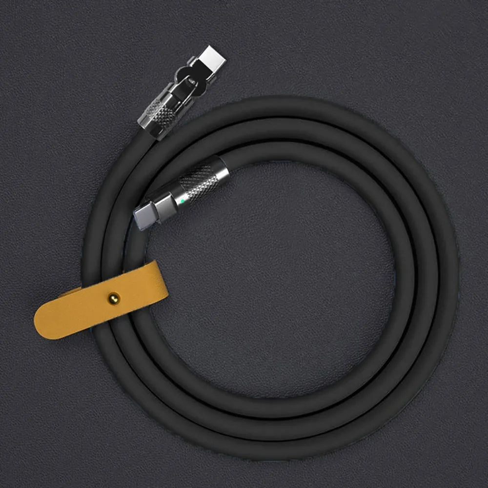 120W USB-C Fast Charge Cable | 180° Elbow Silicone 1M 2M USB-C Charging Cable QXL black 1m