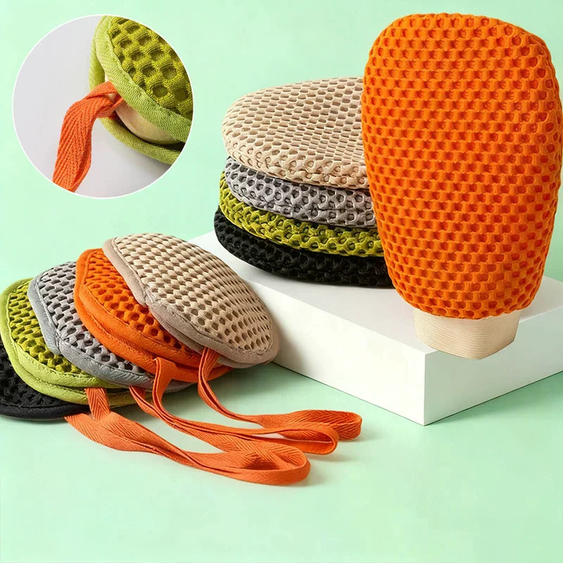 2-in-1 Bath Loofah Glove & Soap Bag | Double-Sided Scrubber Bath Scrubbing Glove QXL