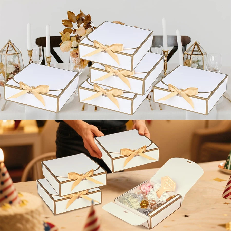 White Gift Boxes with Lids & Gold Ribbon | 20 or 60 Pack Gift Boxes QXL