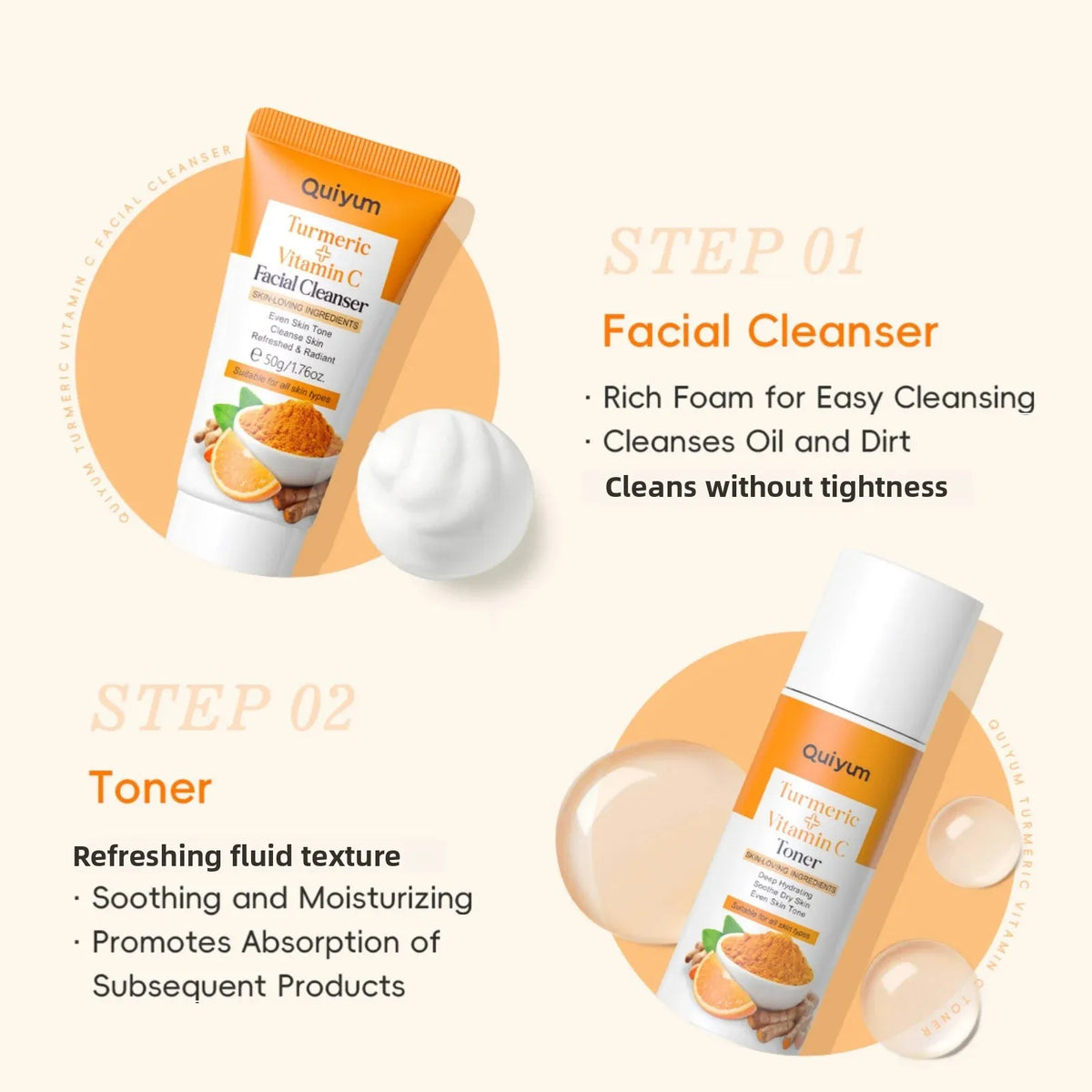 QUIYUM Turmeric Vitamin C 5-Piece Facial Skincare Set Facial Skincare Set QXL